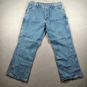 Rustler Mens 30x27 Carpenter Jeans Workwear 100 Cotton Hammer Loop Denim EUC